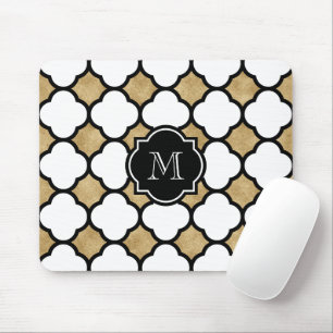Tapis De Souris Monogramme de Quatrefol blanc noir géométrique or