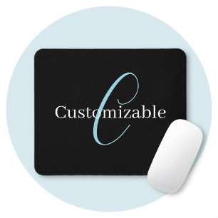 Tapis De Souris Monogramme de script cursif éditable Noir Bleu Bla