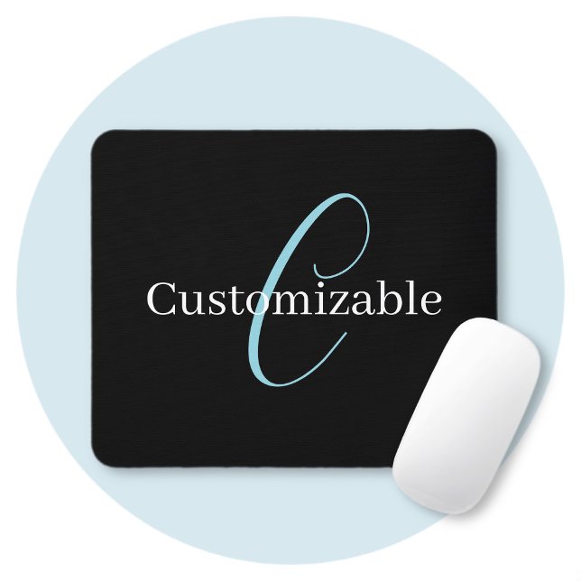 Tapis De Souris Monogramme de script cursif éditable Noir Bleu Bla (Créateur téléchargé)