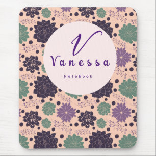 Tapis De Souris Monogramme de script de succulente rose 
