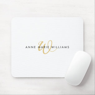 Tapis De Souris Monogramme de script en or blanc moderne