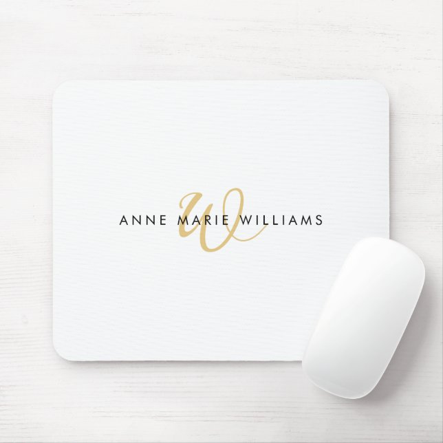 Tapis De Souris Monogramme de script en or blanc moderne (Avec souris)