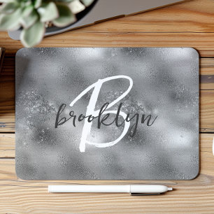 Tapis De Souris Monogramme de script tendance argenté Glam 