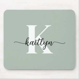 Tapis De Souris Monogramme de script vert Sage