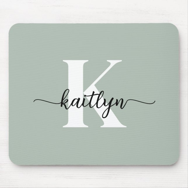 Tapis De Souris Monogramme de script vert Sage (Devant)