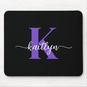 Tapis De Souris Monogramme de script violet noir