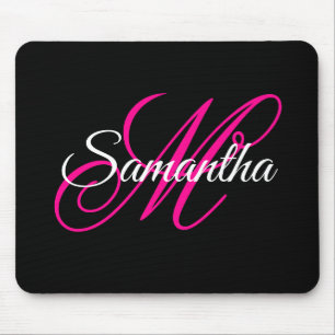 Tapis De Souris Monogramme de style calligraphique fantaisie noir