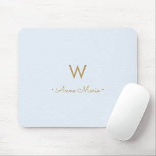Tapis De Souris Monogramme de style moderne or bleu poussiéreux cl