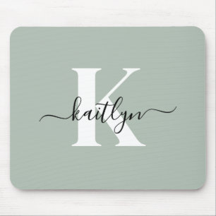 Tapis De Souris Monogramme de style moderne vert sauge