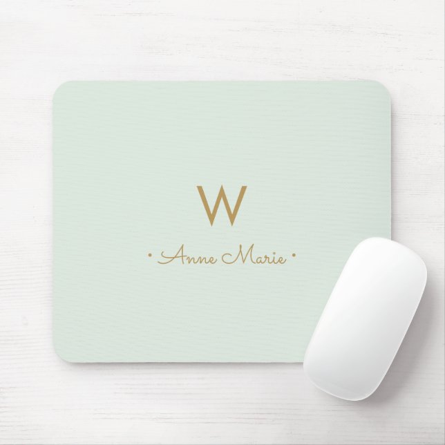 Tapis De Souris Monogramme de style moderne vert sauge or (Avec souris)