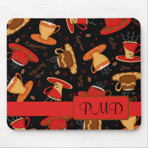 Tapis De Souris Monogramme de tasses de café rouge et noir