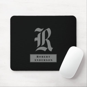 Tapis De Souris Monogramme de texte américain classique noir et gr