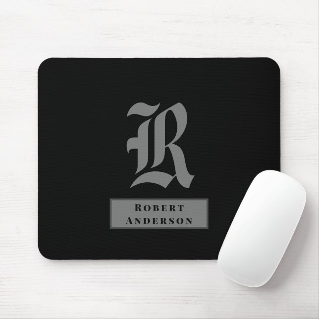 Tapis De Souris Monogramme de texte américain classique noir et gr (Avec souris)
