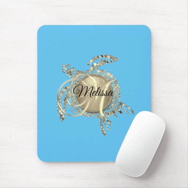 Tapis De Souris Monogramme de tortue dorée (Avec souris)