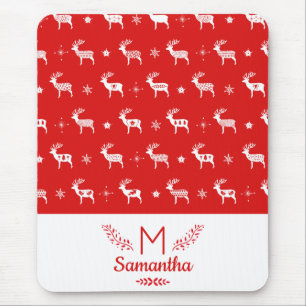 Tapis De Souris Monogramme de vacances rouge et blanc de renne sca