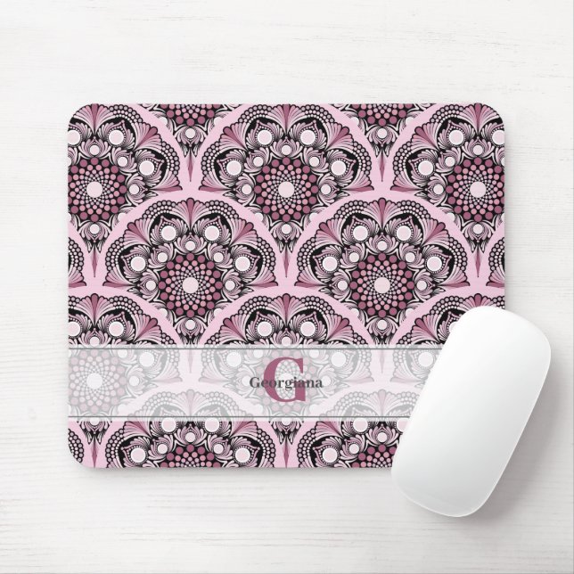 Tapis De Souris Monogramme Déco Rose Dusky Cherry Blossom Mandala (Avec souris)