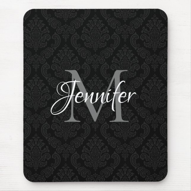 Tapis De Souris Monogramme décoratif gris noir et blanc (Devant)