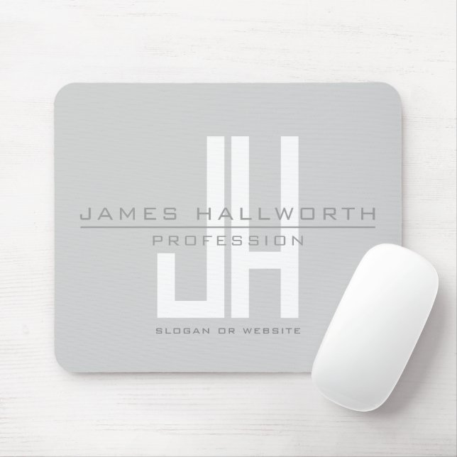 Tapis De Souris Monogramme d'entreprise moderne | Gris (Avec souris)
