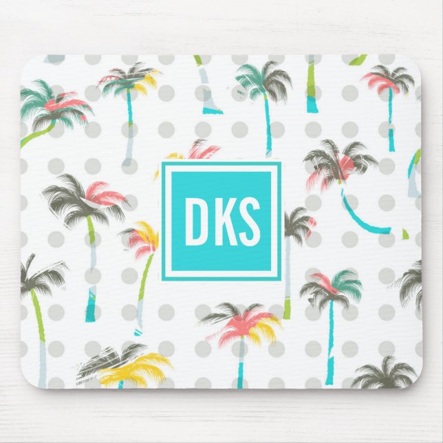 Tapis De Souris Monogramme des palmiers | d'aquarelle (Devant)