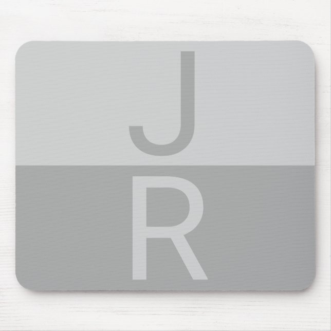 Tapis De Souris Monogramme d'initiales Modernes Gris Clair & Gris (Devant)