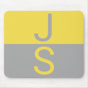 Tapis De Souris Monogramme d'initiales modernes jaune et gris