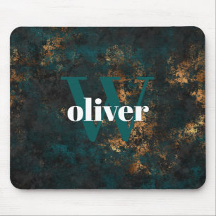 Tapis De Souris Monogramme d'or masculin et souris Turquoise de ma