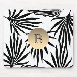 Tapis De Souris Monogramme d'or noir blanc, Palmier Tropical