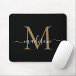 Tapis De Souris Monogramme d'or noir moderne Élégant Script de fil<br><div class="desc">Monogramme d'or noir moderne Élégant Scripts de souris Pad</div>