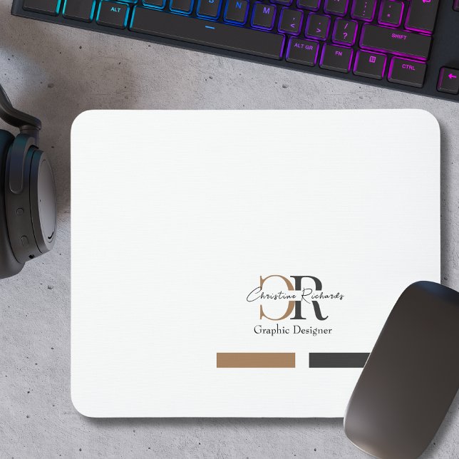 Tapis De Souris Monogramme d'or noir moderne simple (Créateur téléchargé)