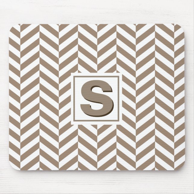 Tapis De Souris Monogramme d'os de cerf blanc tan (Devant)