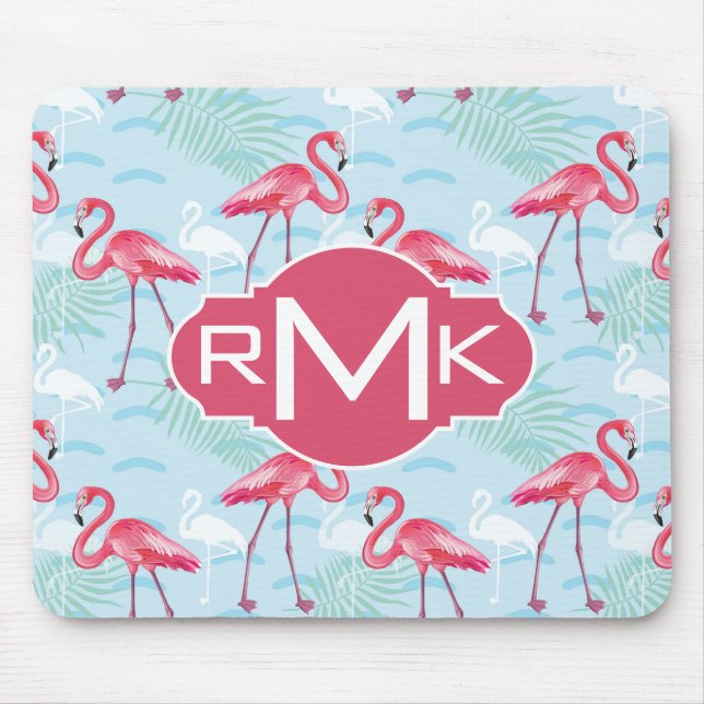 Tapis De Souris Monogramme du motif | de Flamant rose (Devant)