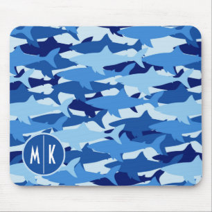 Tapis De Souris Monogramme du motif   de requin bleu