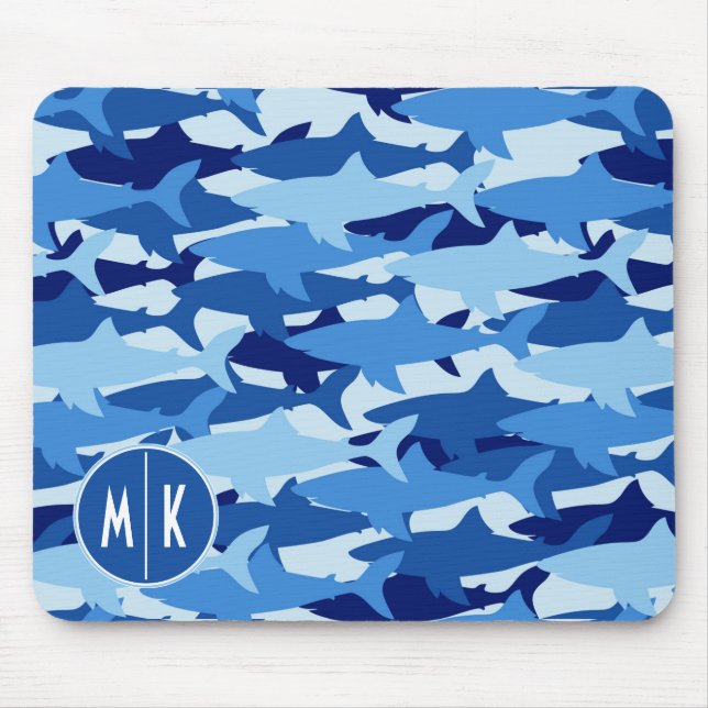 Tapis De Souris Monogramme du motif | de requin bleu (Devant)
