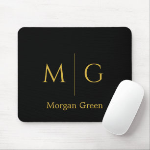 Tapis De Souris Monogramme élégant avec design de nom Noir