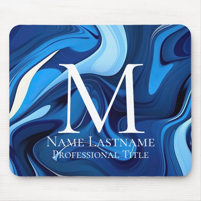 Tapis De Souris Monogramme Élégant Bleu (Devant)