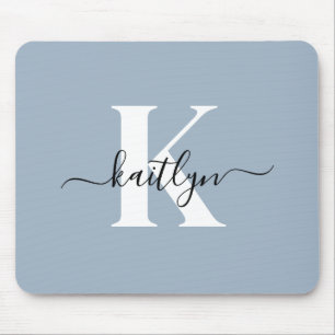 Tapis De Souris Monogramme élégant en bleu poussiéreux