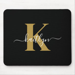 Tapis De Souris Monogramme élégant en or noir Script