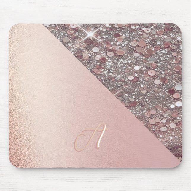 Tapis De Souris Monogramme élégant en or rose (Devant)