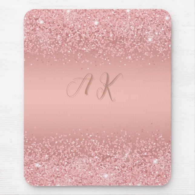 Tapis De Souris Monogramme élégant en rose gold luxueux scintillan (Devant)