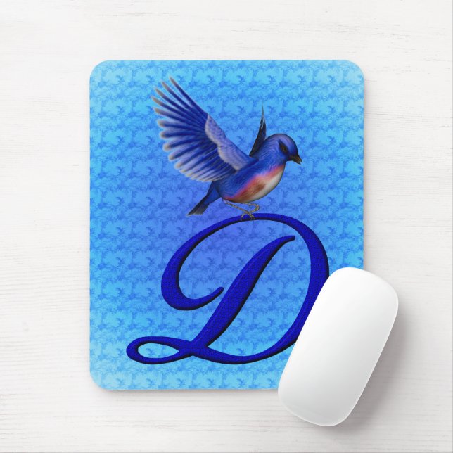 Tapis De Souris Monogramme élégant initial D Bluebird (Avec souris)