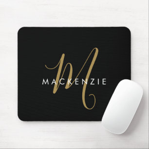 Tapis De Souris Monogramme élégant moderne noir or écriture