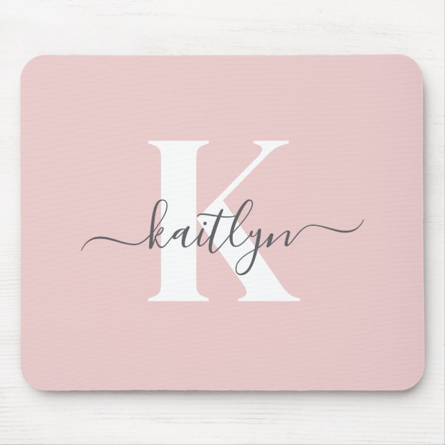 Tapis De Souris Monogramme élégant rose poudré gris (Devant)