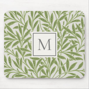 Tapis De Souris Monogramme élégant vintage feuilles de saule vert