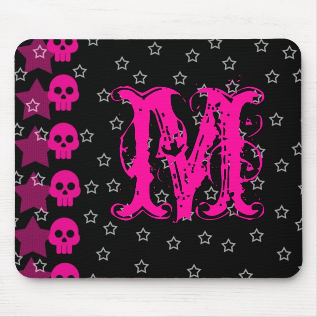 Tapis De Souris Monogramme EMO Punk de crâne de fille Pad de souri (Devant)