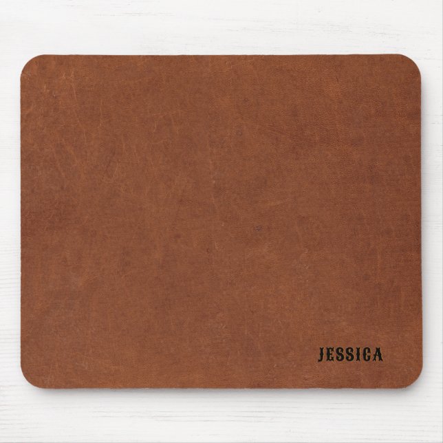 Tapis De Souris monogramme en cuir marron vintage (Devant)