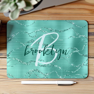Tapis De Souris Monogramme en écriture scintillante Aqua Métal Bro
