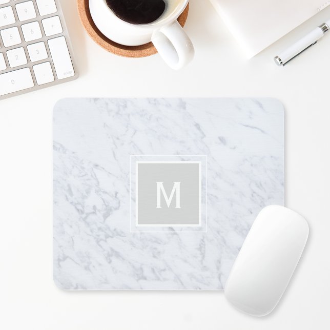 Tapis De Souris Monogramme en marbre blanc (Créateur téléchargé)