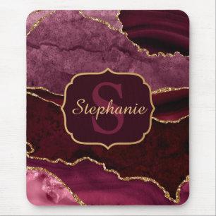 Tapis De Souris Monogramme en marbre d'agate pailleté rouge bordea
