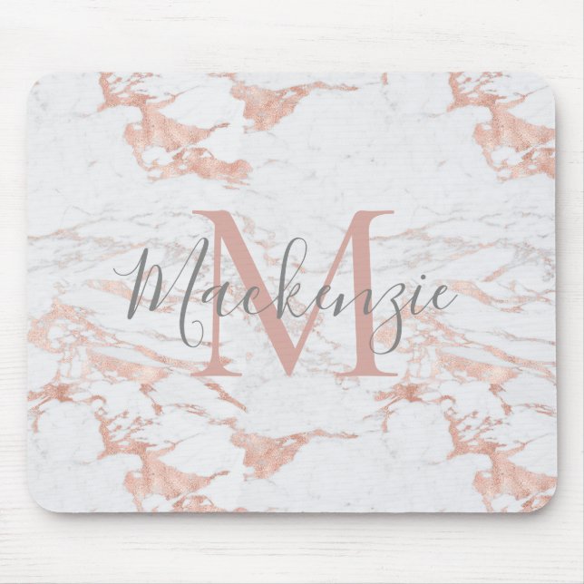 Tapis De Souris Monogramme en marbre rose rose chic (Devant)
