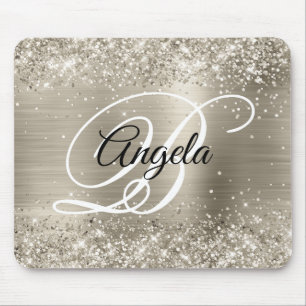 Tapis De Souris Monogramme en Paillettes de Platine Brossé
